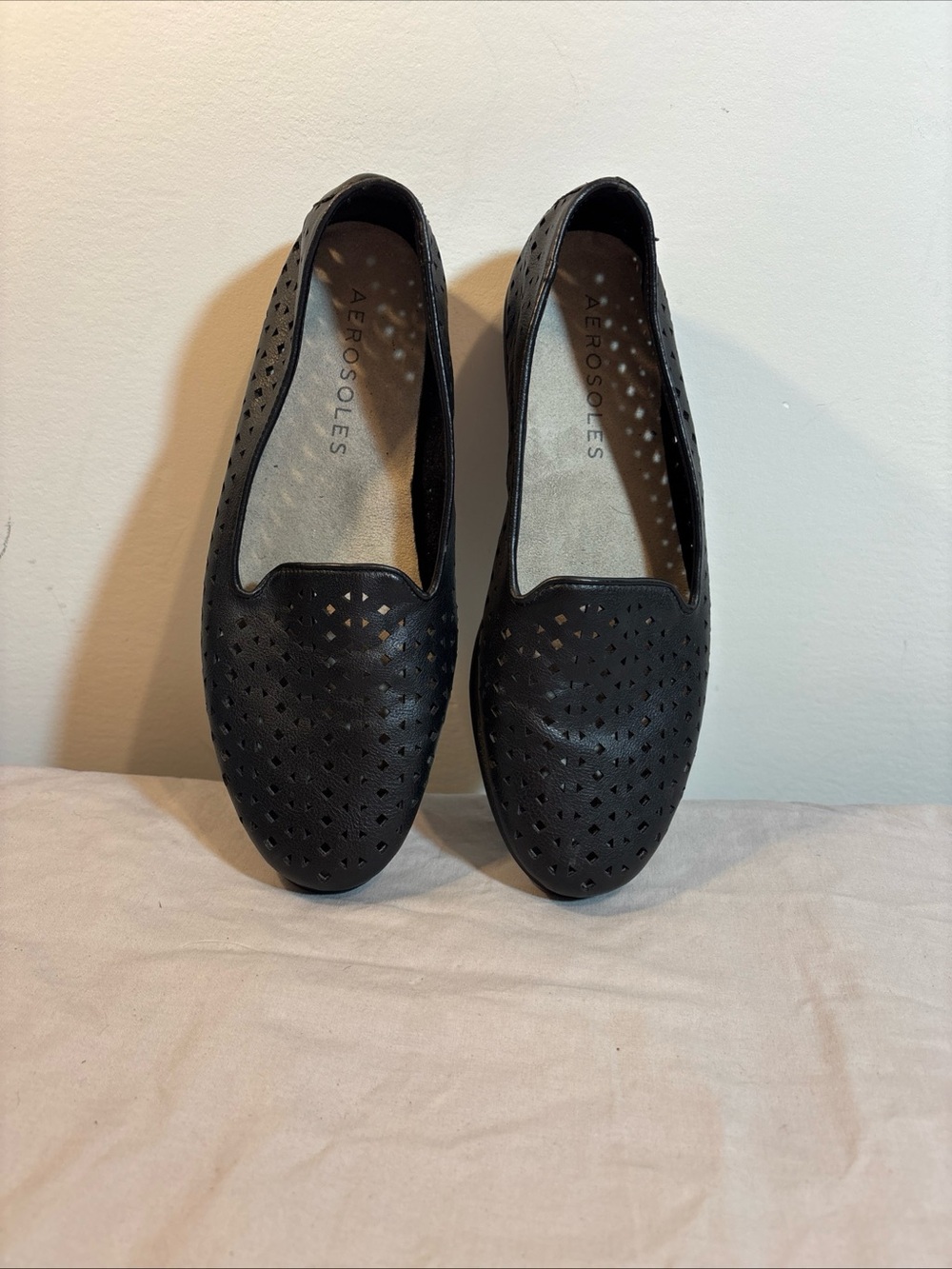AEROSOLES Black Perforated Slip-On Flats